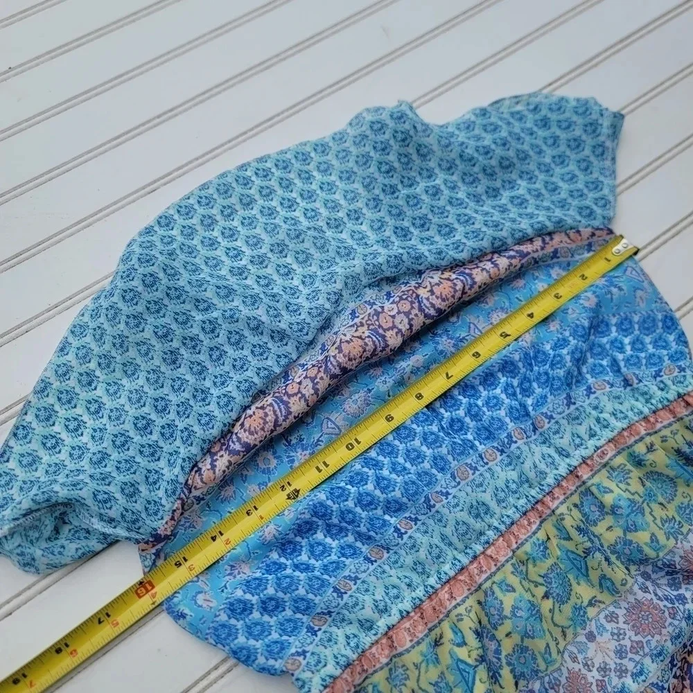 Zunie Girl Paisley Floral Maxi Ruffled Sleeve Long Dress Aqua Blue Peach Pink 12